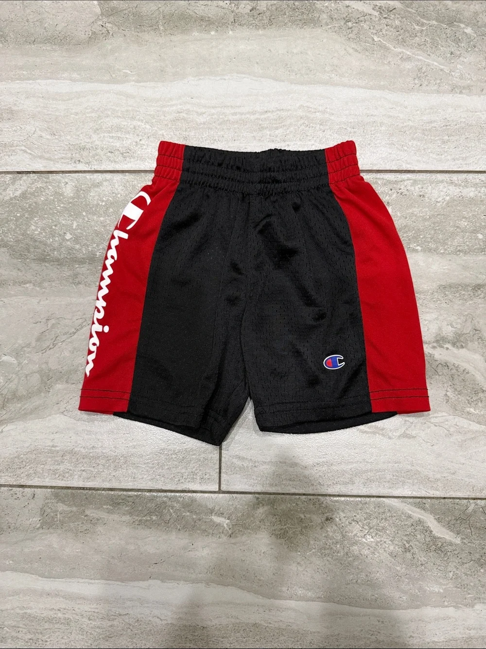 Champion Black and Red Colorblock Kids Athletic Shorts